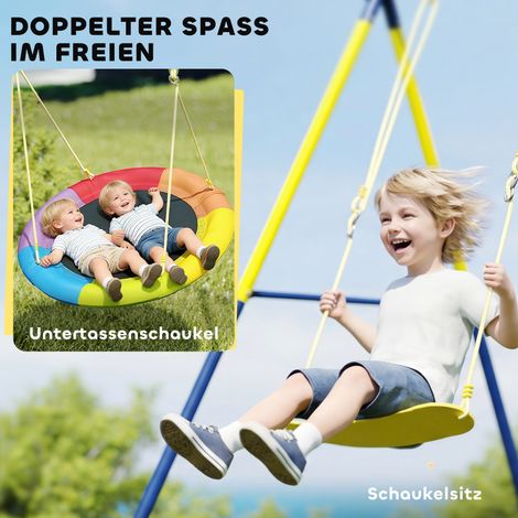 Balançoire double avec cadre, incluant balançoire nid, balançoire sangle et corde ajustable, pour enfants de 3 à 8 ans, multicolore. (1/4)