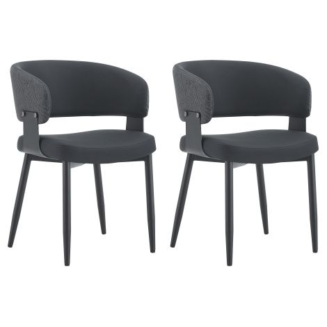 Lot de 2 chaises de salle à manger en similicuir avec accoudoirs et dossier, pieds en métal, noir (1/5)