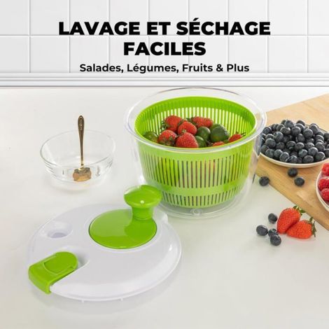 Essoreuse à Salade 5L, Essoreuse Salade Manivelle, Salad Spinner pour Le Lave et sèche Rapidement Les Légumes et Les Fruits (1/4)