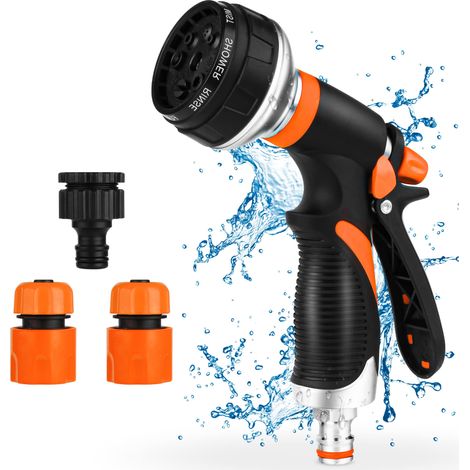 Pistola per irrigazione in metallo a 8 funzioni - Spruzzatore da giardino ad alta pressione per tubo flessibile, pulizia marciapiedi, lavaggio auto, bagno animali domestici, irrigazione prato (1/4)
