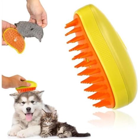 Brosse 3 en 1 pour chat et chien - Brosse pour massage à la vapeur - Brosse multifonction - pour enlever les poils emmêlés et (1/4)