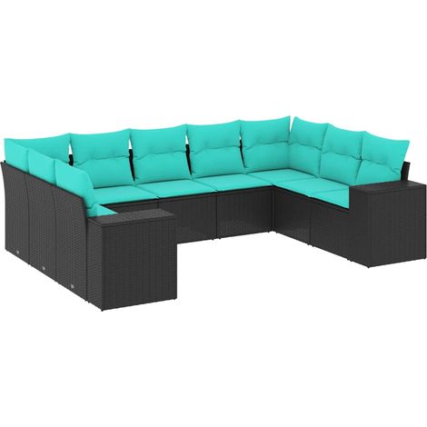Maison Exclusive - 9-teiliges Gartensofa-Set mit Kissen, schwarze (1/5)