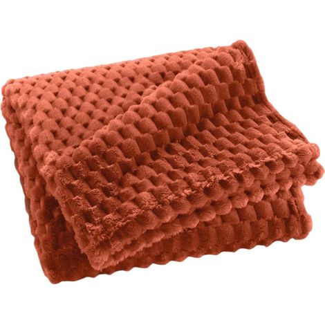 Plaid Flanelle en Relief "Mini Frosty" 125x150cm Terracotta