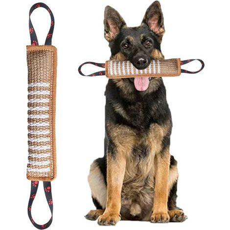 Corde à mâcher pour chien, jouet indestructible pour chien, jouet interactif de tir à la corde avec deux poignées, kaki.DS5CSW