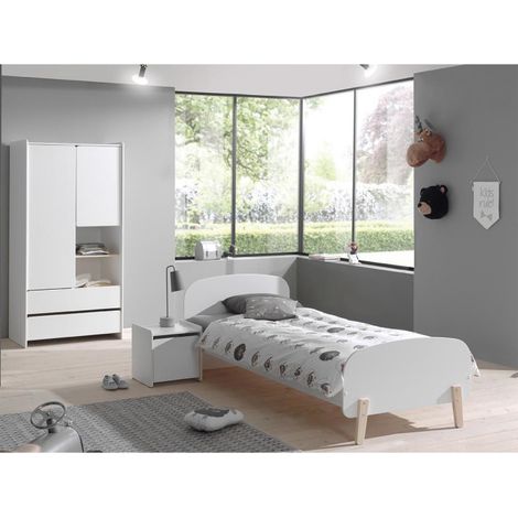 Pack - Lit Enfant, Chevet & Armoire "Kiddy" Blanc (1/4)