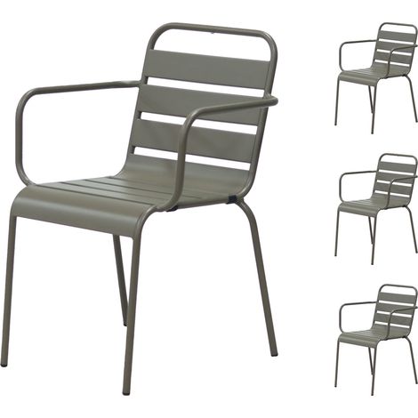 Lot de 4 chaises de jardin en métal taupe avec accoudoirs - BACA (1/5)