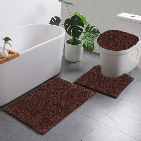 Set of soft chenille bath mats, bathroom mats, plush bath mats, non-slip, soft rectangular, absorbent and durable for bathtub, shower, bathroom (1/5)