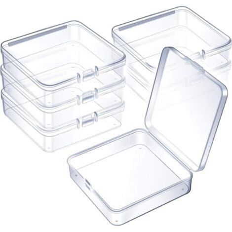 (6 Pieces) Mini Clear Plastic Bead Storage Container Boxes for Collecting Small Items, Beads, Jewelry, Business Cards, Crafts (3.7 x 3.7 x 1.18 Inches) (1/5)