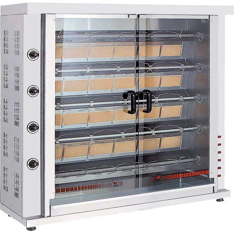 Rôtissoire à poulets à gaz avec éclairage, 5 broches pour 20-25 poulets 1320x460x1255 mm - VIRTUS