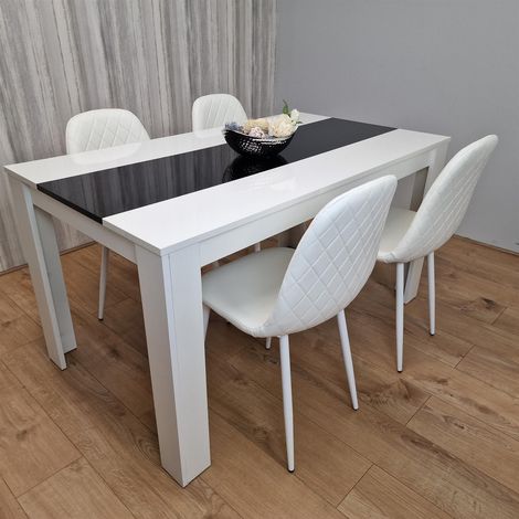 Dining Table and 4 Chairs White Black Wood 4 Leather White Chairs Dining Room (1/5)