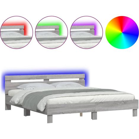 Lit double - lit simple - Cadre de lit avec LED sonoma gris 200x200 cm fr5307 - Maison La Vie (1/5)