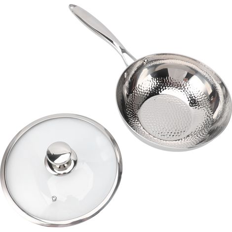Padella in acciaio inox 316, triplo strato, antiaderente, martellante, con grana fine, a basso contenuto di olio, antifumo, per soffriggere, integratore alimentare, pentola. (1/5)