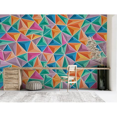 Papier peint géométrique - mosaïque de triangles multicolores - 150 x 250 cm (1/2)