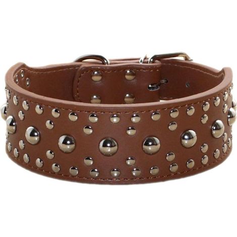 Collier de chien en cuir PU clouté (Marron S)-Fei Yu
