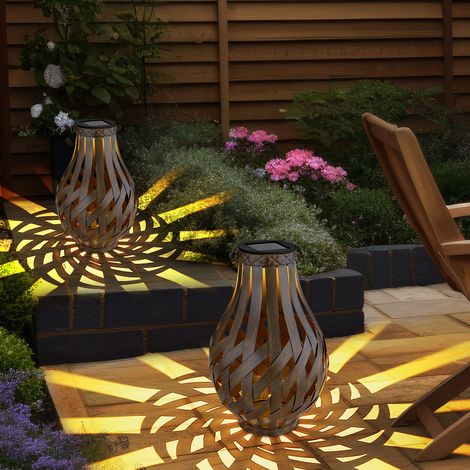 Lanterna decorativa da giardino, lanterna solare con rete di bambù, da appendere o da appoggiare, LED bianco caldo, PxA 27x17,5 cm, terrazza da giardino, set da 2 (1/5)