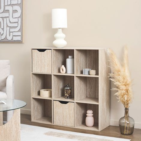 étagère - Home Deco Factory - Pietra - Modulable - 9 Cases - Blanc Et Beige
