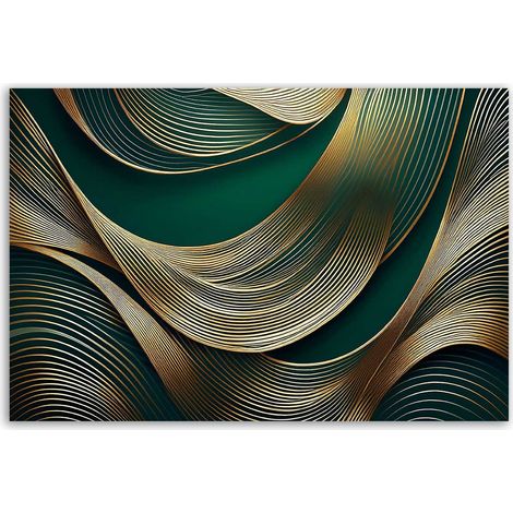 Tableau lignes dorées sur vert profond (1/5)