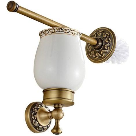 BUNTHAUS Brosse de Toilette en Laiton de Haute Qualité Fini par Laiton Antique avec Les Motifs délicats à la Base et à la Barre Brosse WC de Couleur Bronze Décoration et Accessoire pour Salle de Bain (1/5)