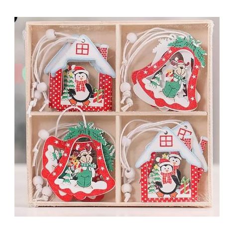 12 ciondoli in legno per la decorazione dell'albero di Natale
