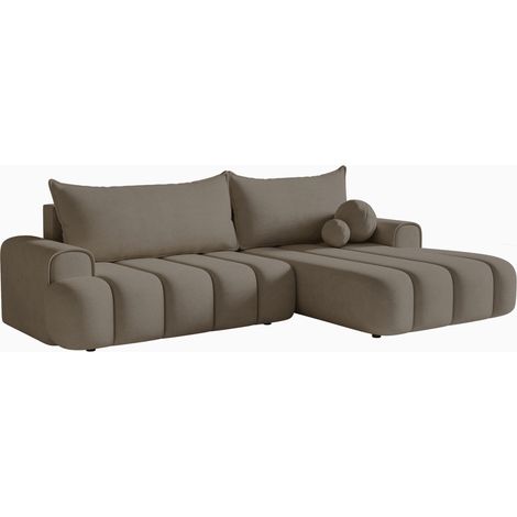 Selsey DANDELINO - Ecksofa mit Schlaffunktion, Stauraum und Samtbezug, dunkelbeige, rechts