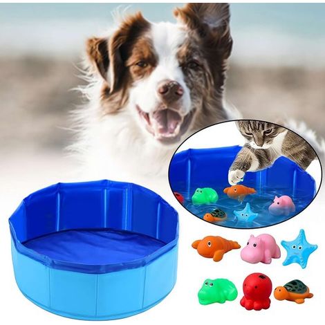 Conjunto de 1 pieza: Piscina plegable para perros y gatos - Piscina portátil para mascotas con 6 juguetes - Azul (30x10cm) (1/5)