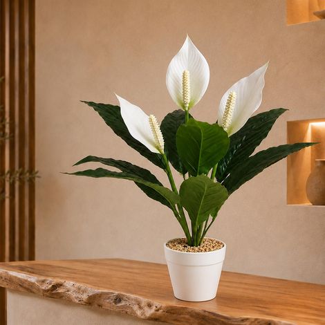 38cm Artificial White Peace Lily Plant in White Pot (1/3)