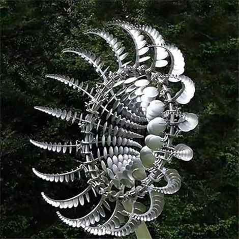 Kinetische 3D-Windmühle aus Edelstahl – Dekorative Gartenskulptur, einfache Montage mit Metallpfahl
