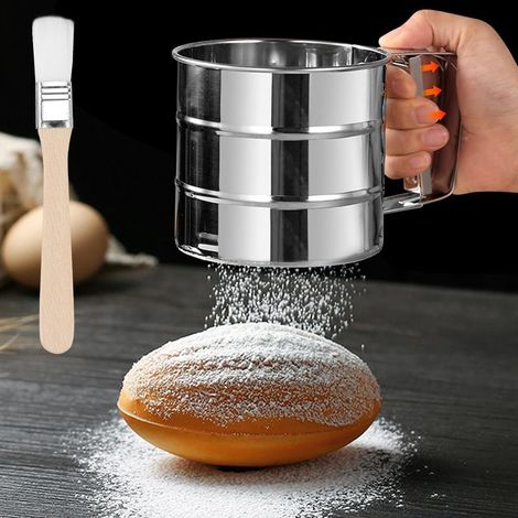 Tamis à Farine Acier Inoxydable 250g, Tamis de Cuisine Maille Fine, Cuisson Tasse de Tamis pour Filtrer Farine, Sucre en Poudre, Cacao en Poudre (1/4)