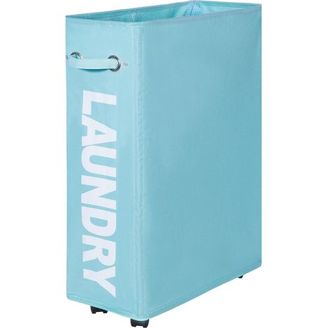 Panier à Linge Slim Bleu Clair 55L – Pliable, À Roulettes
