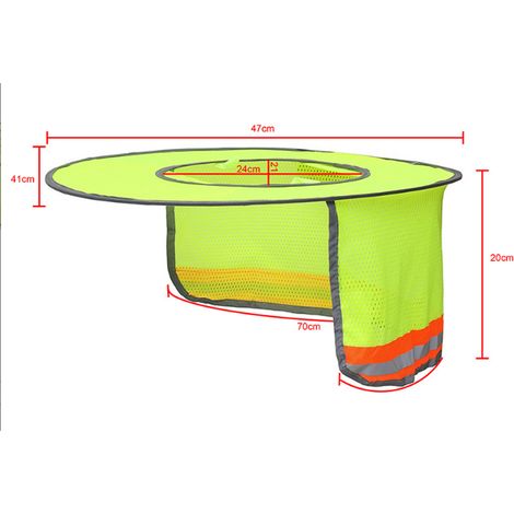 Yellow Full brim mesh reflective neck hat shade building outdoor sun protection can be stored hard h (1/4)