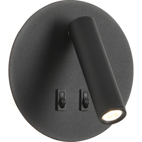 Lampe de chevet pour chambre à coucher, rotative à 350 degrés, pliable, petit spot rond/noir (15 x 15 cm)