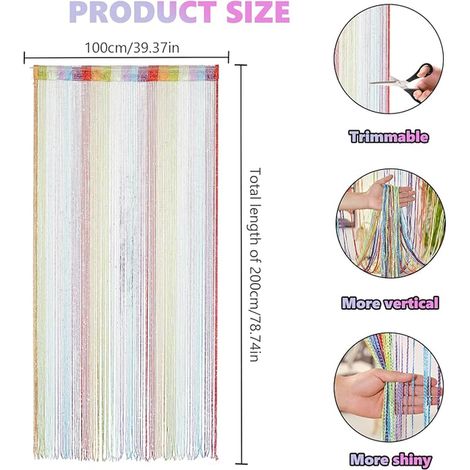 Rideaux de vol, Rideaux de porte, Rideaux de corde pour séparateur de chambre, filet de mousse, Décoration murale et décoration de festival (100 x 200 cm, coloré) (1/3)