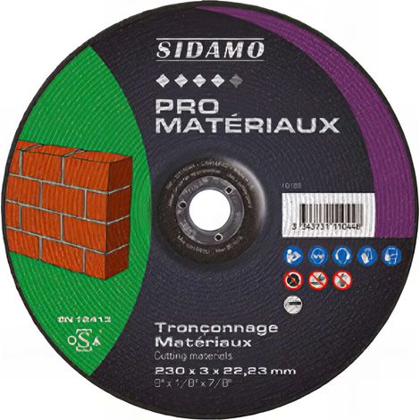 Disque à tronçonner PRO MATERIAUX D. 230 x 3 x Al. 22,23 mm - Matériaux, Béton - 10111044 - Sidamo (1/3)