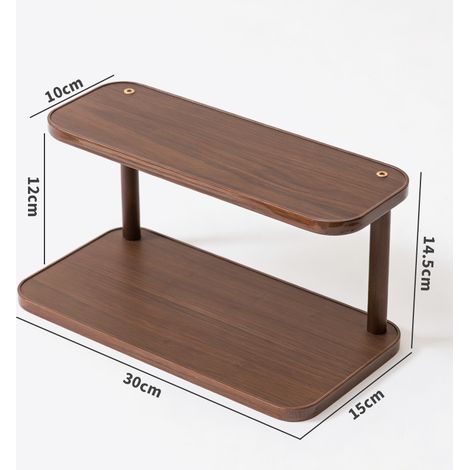 Étagère de bureau double (Noyer, 30 cm) – Idéale pour ranger tasses, objets décoratifs, parfums et cosmétiques (1/4)