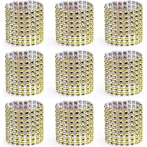 Set mit 100 Strass-Serviettenringen, rautenförmige Dekoration für Tischdekoration, Hochzeit, Abendessen, Party, Heimdekoration, Bastelarbeiten, Gold (1/4)