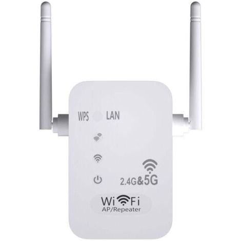 Répéteur WiFi 5G + 2.4G 1200 Mbps – 4 antennes externes à gain élevé – Portée jusqu'à 10m – Installation rapide WPS - FIL 5 G