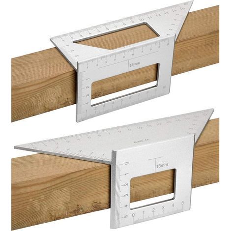Winkelmesser mit 2 Sattelpositionen für die Holzbearbeitung, T-förmiger Gehrungswinkelmesser mit rechtwinkliger Anordnung von 45/45 Grad bis 90/45 Grad, Aluminiumlegierung (silber) (1/5)