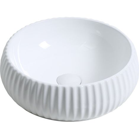 Signature Marina Textured Round Sit-On Countertop Basin 400mm Wide 0 Tap Hole - White (1/2)