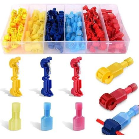 120 conectores rápidos de cable tipo T, terminales eléctricos, conectores rápidos tipo T, kit de conectores terminales totalmente aislados - 40 unidades azules, 40 unidades amarillas, 40 unidades roja (1/4)