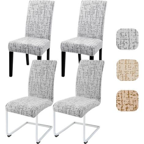 Stuhlhussen 4er Set, universell, elastisch, Jacquard, waschbar, hellgrau (1/5)