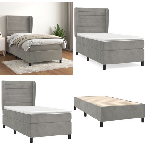 Sommier à lattes de lit et matelas Gris clair 90x190 cm Velours - Lit Plateforme - Lit Velours - Lit Double - Literie - Chambre À Coucher - Home & Living (1/5)