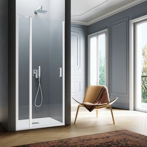 Samo - Paroi de douche avec porte pivotante 76-79,5 cm profilés chromé brillant verre transparent Gauche - POLARIS