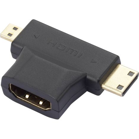 SpeaKa Professional SP-7870584 HDMI Adaptateur Y [1x HDMI mâle C mini, HDMI mâle D Micro - 1x HDMI femelle] noir contacts dorés R848181 (1/3)