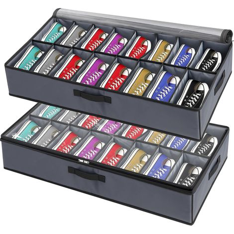 LN COZY CORNER Under Bed Shoe Storage Organiser for 32 Pairs  Clear Foldable Shoe Boxes Set of 2, Non-Slip Velcro Bottom & Reinforced Handles (1/5)