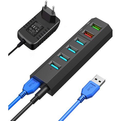 Hub USB 3.0, Hub USB 3.0 Alimenté, 6-en-1 Port USB Multiple pour PC, Ultra Transfert Ultra Rapide 5Gb/s (1/5)
