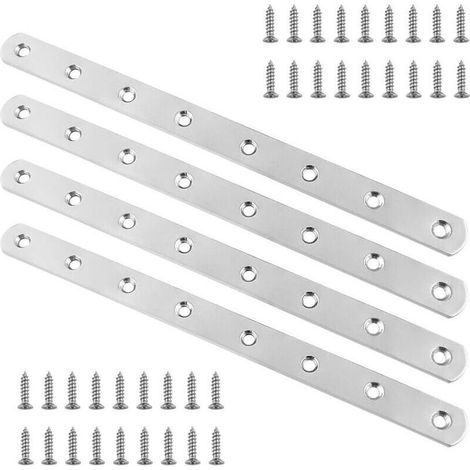 4 Pièces Pattes D'assemblage , Supports De Fixation Droits Plats Plaques 245 Mm Dassemblage Métalliques En Acier Inoxydable Avec 32 Vis De Fixation , Plaque De Réparation Meubles (1/4)