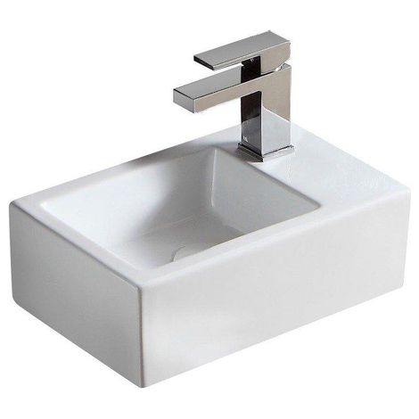 Nemo Spring Sula lave-mains - rectangulaire - 37x23.5cm - montage mural - trou de robinet à droite - diamètre 3.5cm - porcelaine blanc