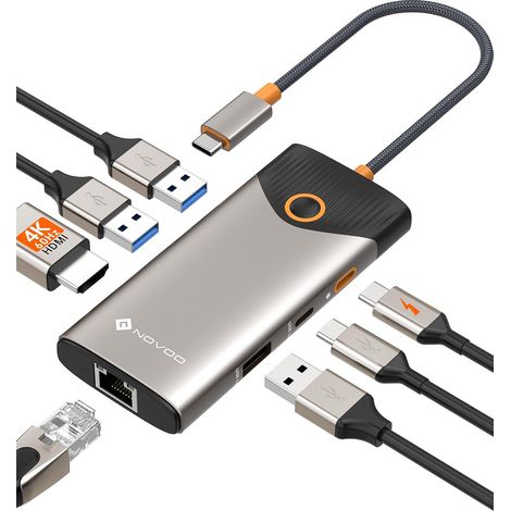 Hub USB C Ethernet Gigabit HDMI 4K 60Hz Lecteur de Carte SD TF PD 100W 7 en 1 Adaptateur USB C Compatible avec MacBook iPad Pro Air Mac Mini M4 Surface Galaxy S24 (1/5)