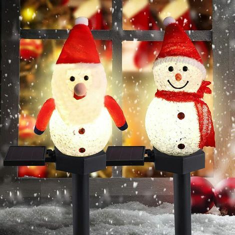 Solar-Gartenleuchten für den Außenbereich, 2er-Set dekorative Solar-Gartenleuchten mit Weihnachtsmann und Schneemann, Solar-Bodenleuchten für Gartenwege und Rasenflächen (1/5)