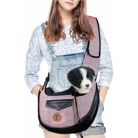 Sac à bandoulière pliable pour chien ou chat blanc et rouge (1/5)